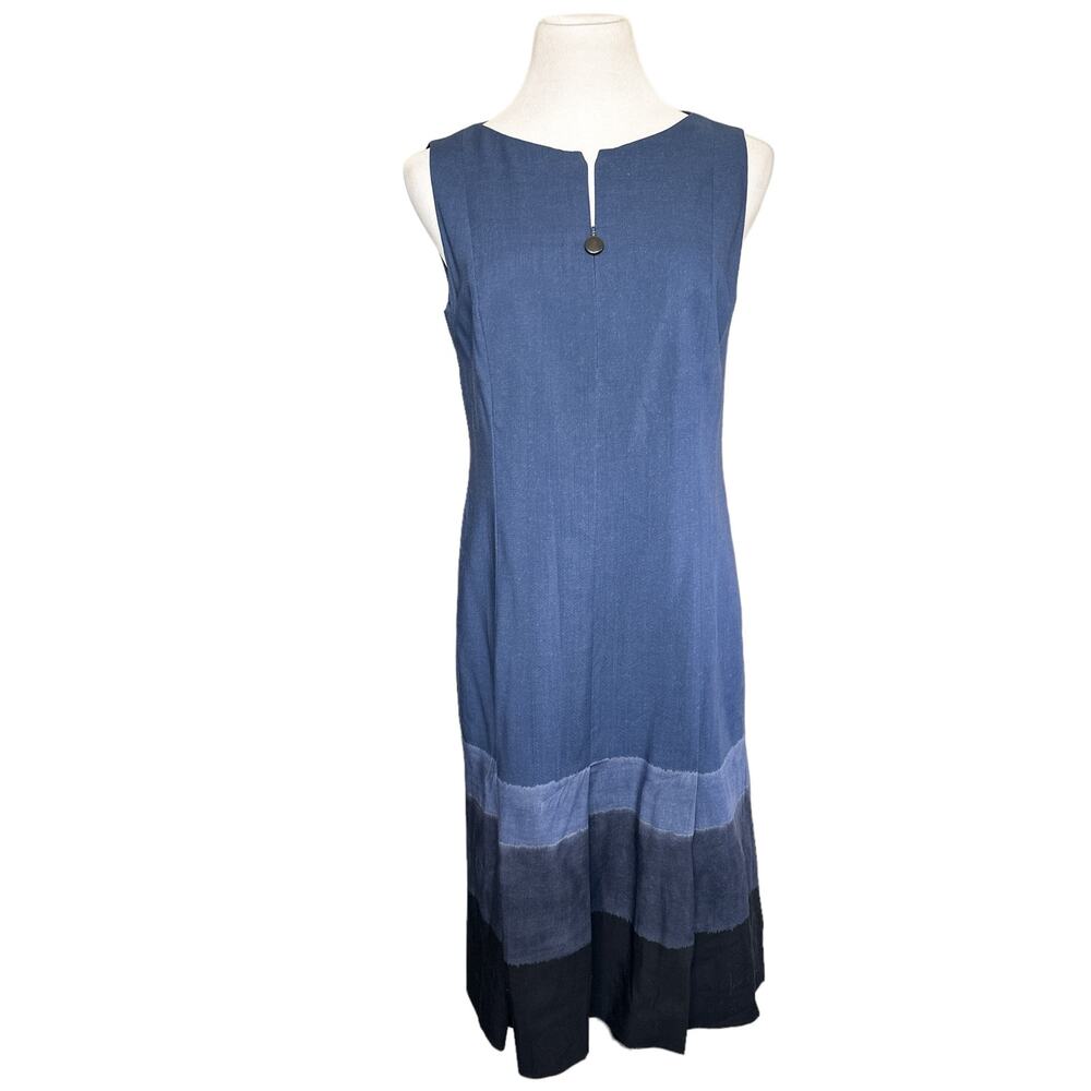Akris Punto A Line Sleeveless Wool High Neck Ombre Colorblock Dress Blue Navy 8